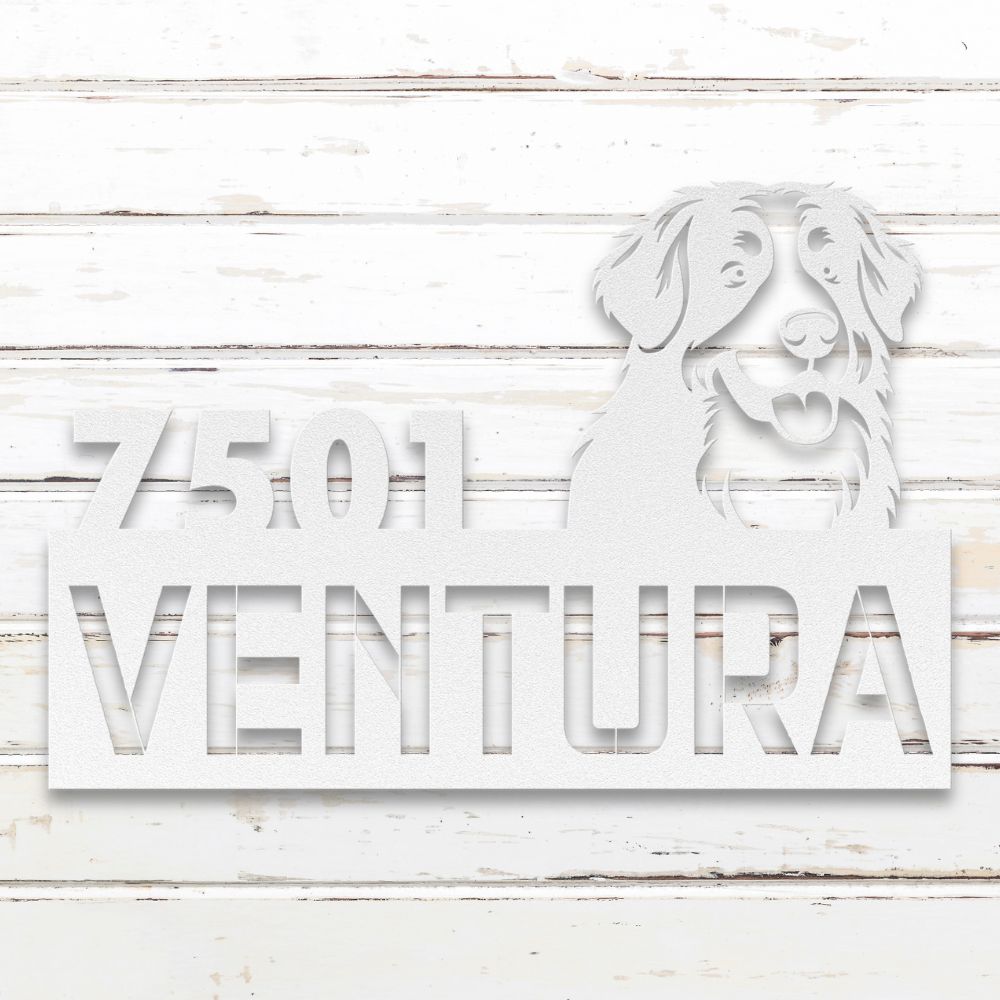 Roscoe & Charlie | Personalized Bernese Mountain Dog Metal Address Sign | Custom Metal Address Sign with Bernese Mountain Dog, house number, and street name. Made from American Steel.