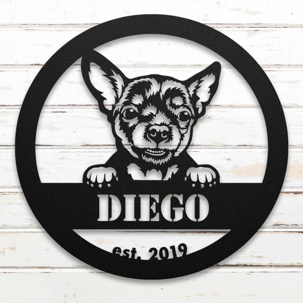 Roscoe & Charlie | Chihuahua Metal Wall Art | Custom Dog Sign | Made in USA | High-Quality Steel | Multiple Finishes | Home Decor Gift