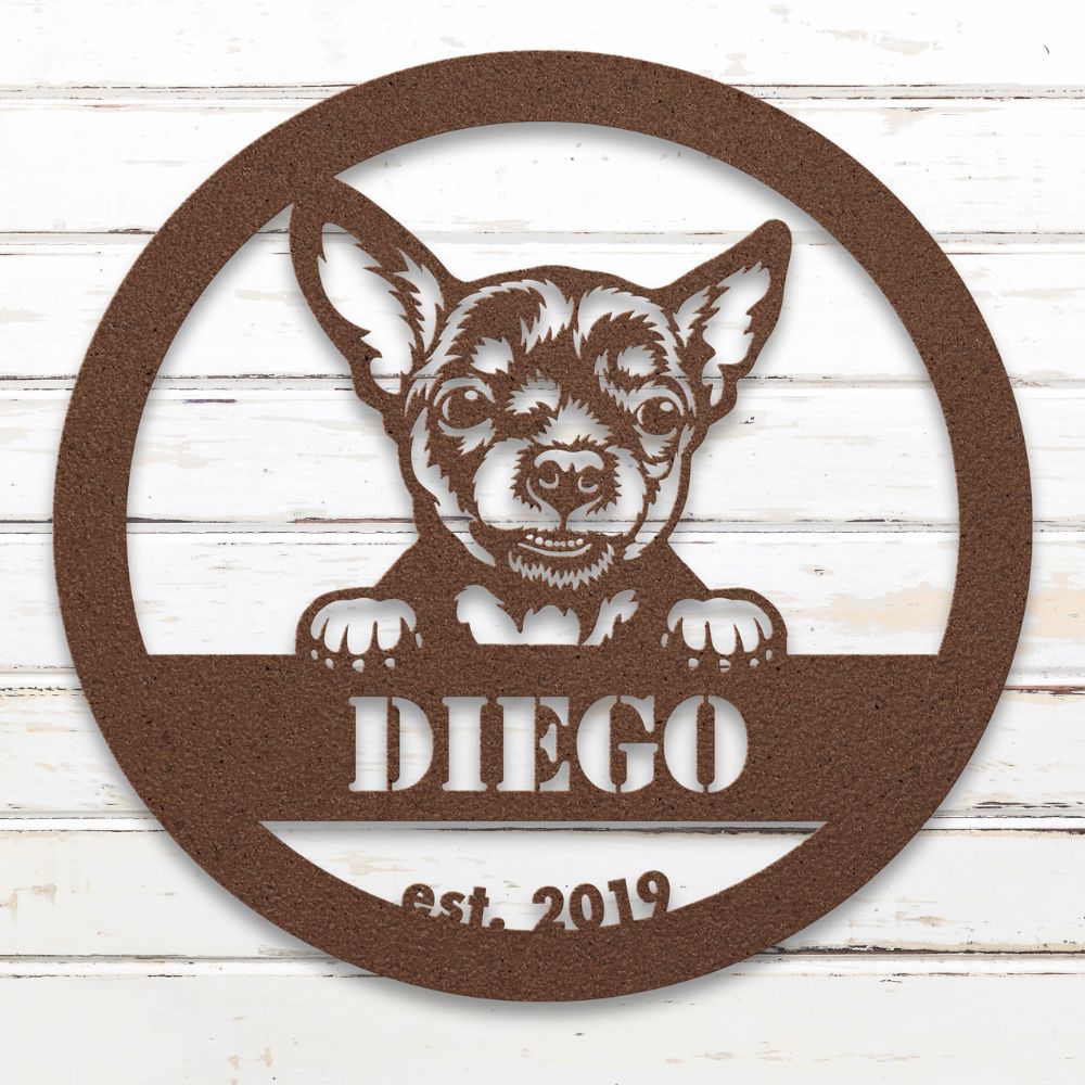 Roscoe & Charlie | Chihuahua Metal Wall Art | Custom Dog Sign | Made in USA | High-Quality Steel | Multiple Finishes | Home Decor Gift