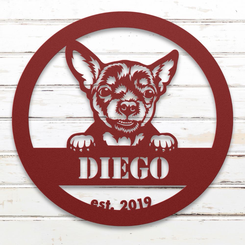 Roscoe & Charlie | Chihuahua Metal Wall Art | Custom Dog Sign | Made in USA | High-Quality Steel | Multiple Finishes | Home Decor Gift