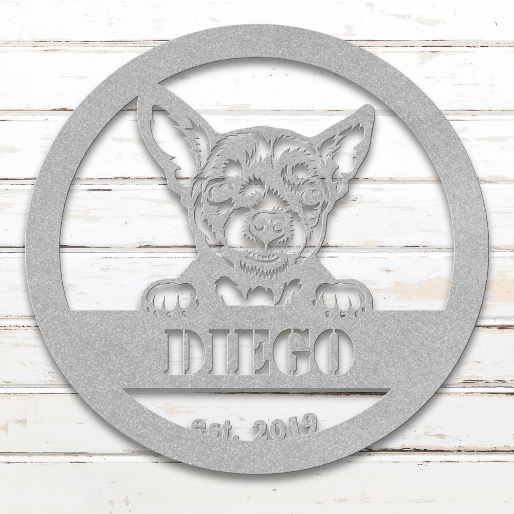 Roscoe & Charlie | Chihuahua Metal Wall Art | Custom Dog Sign | Made in USA | High-Quality Steel | Multiple Finishes | Home Decor Gift