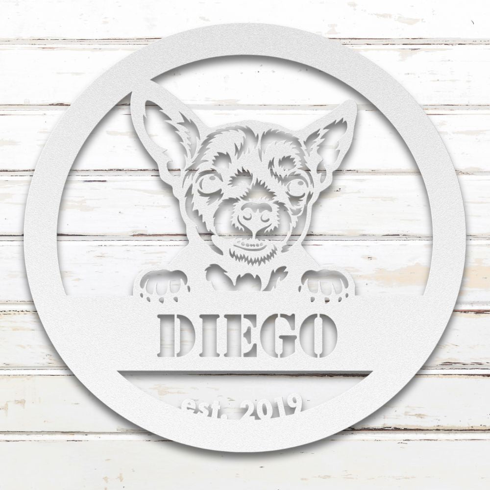Roscoe & Charlie | Chihuahua Metal Wall Art | Custom Dog Sign | Made in USA | High-Quality Steel | Multiple Finishes | Home Decor Gift