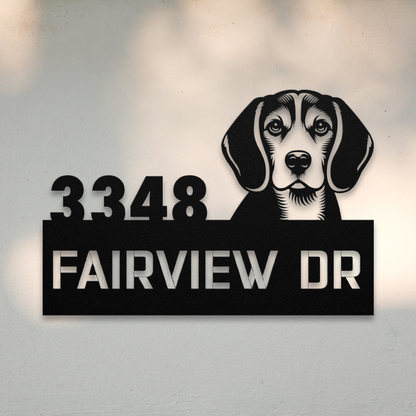 Beagle Metal Address Sign (Black) | Shop Dog Wall Art & Gifts for Dog Lovers | Roscoe & Charlie