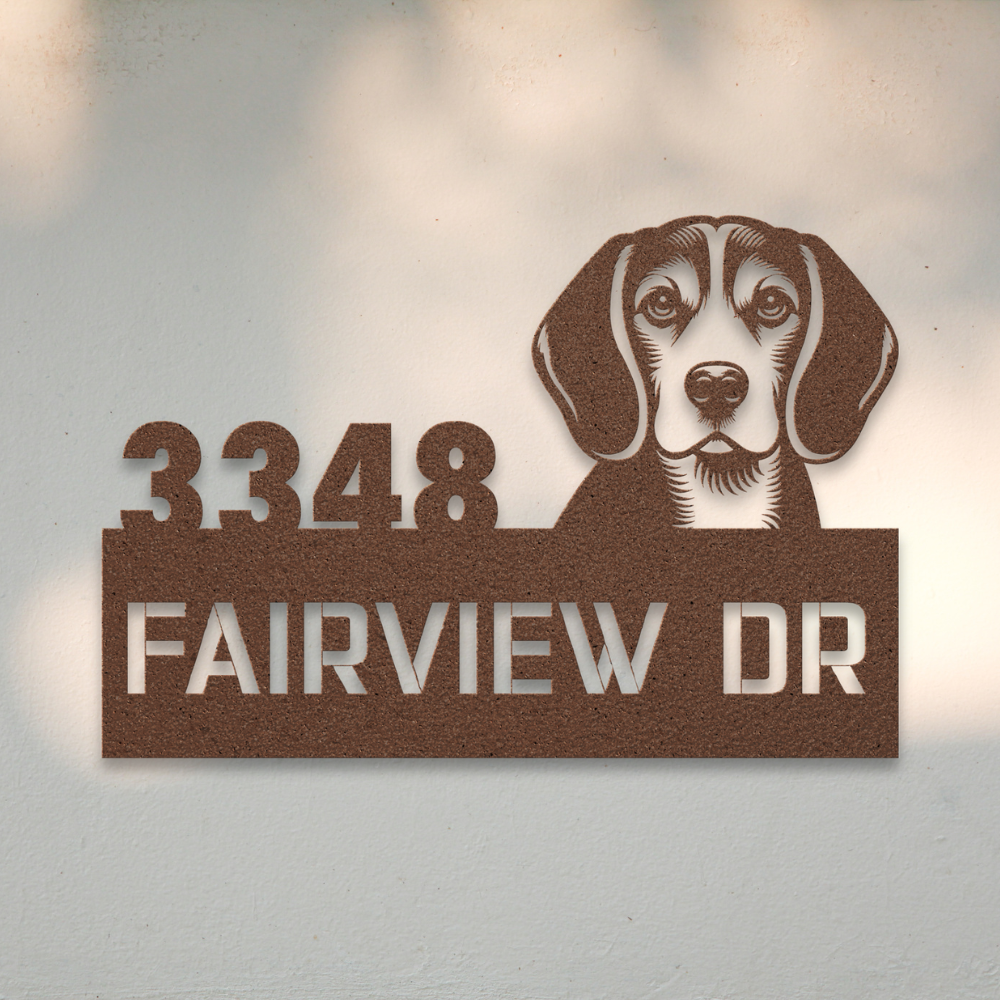 Beagle Metal Address Sign (Copper) | Shop Dog Wall Art & Gifts for Dog Lovers | Roscoe & Charlie