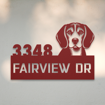 Beagle Metal Address Sign (Red) | Shop Dog Wall Art & Gifts for Dog Lovers | Roscoe & Charlie