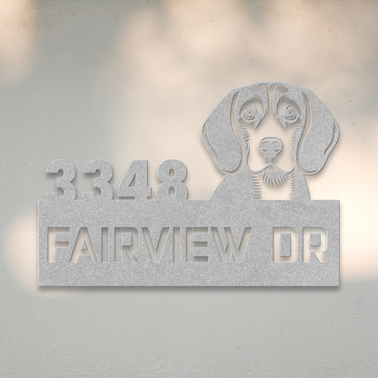 Beagle Metal Address Sign (Silver) | Shop Dog Wall Art & Gifts for Dog Lovers | Roscoe & Charlie