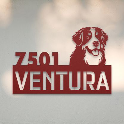 Bernese Mountain Dog Metal Address Sign (Red) | Shop Dog Wall Art & Gifts for Dog Lovers | Roscoe & Charlie