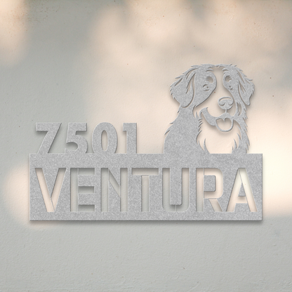 Bernese Mountain Dog Metal Address Sign (Silver) | Shop Dog Wall Art & Gifts for Dog Lovers | Roscoe & Charlie