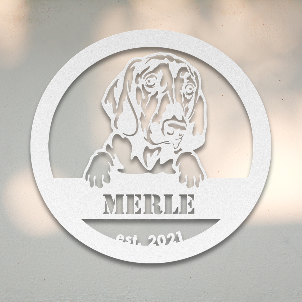 Bloodhound (White) | Shop Personalized Metal Dog Signs | Roscoe & Charlie