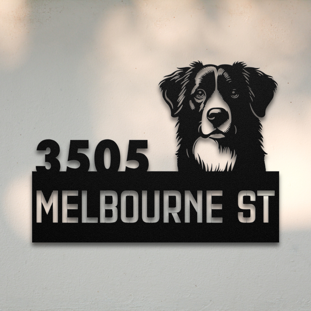 Border Collie Metal Address Sign (Black) | Shop Dog Wall Art & Gifts for Dog Lovers | Roscoe & Charlie