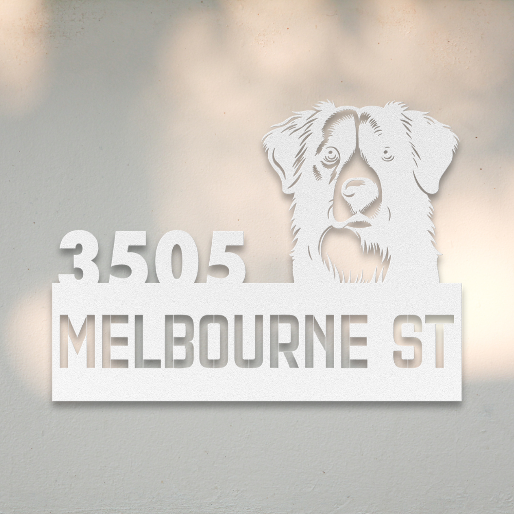 Border Collie Metal Address Sign (White) | Shop Dog Wall Art & Gifts for Dog Lovers | Roscoe & Charlie