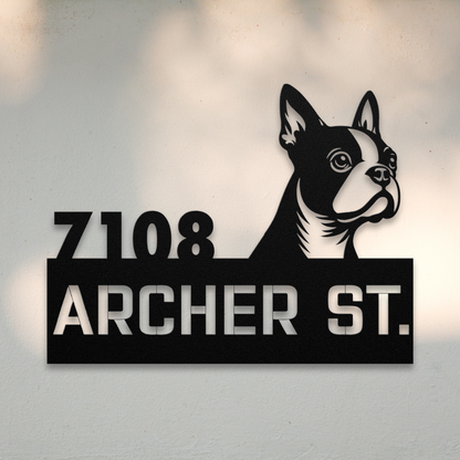 Boston Terrier Metal Address Sign (Black) | Shop Dog Wall Art & Gifts for Dog Lovers | Roscoe & Charlie