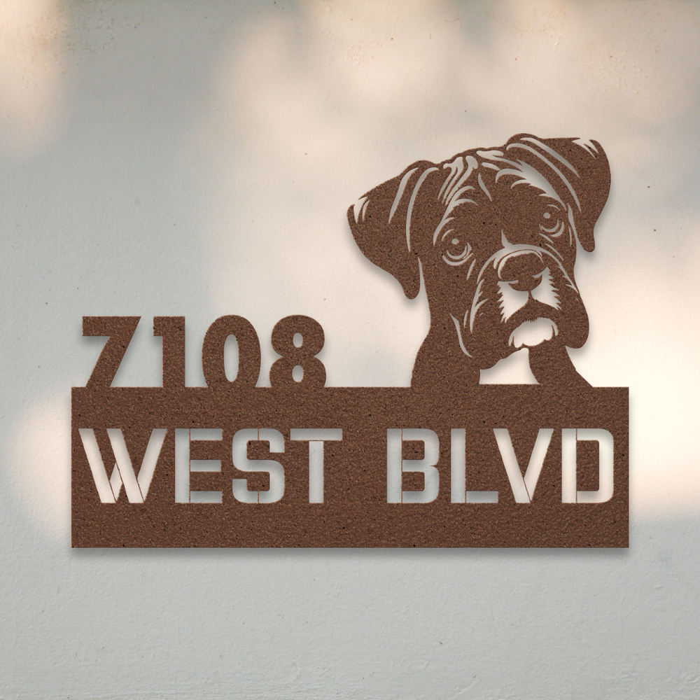 Boxer Metal Address Sign (Copper) | Shop Dog Wall Art & Gifts for Dog Lovers | Roscoe & Charlie