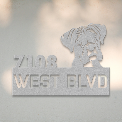 Boxer Metal Address Sign (Silver) | Shop Dog Wall Art & Gifts for Dog Lovers | Roscoe & Charlie