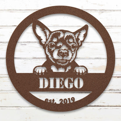 Roscoe & Charlie | Chihuahua Metal Wall Art | Custom Dog Sign | Made in USA | High-Quality Steel | Multiple Finishes | Home Decor Gift
