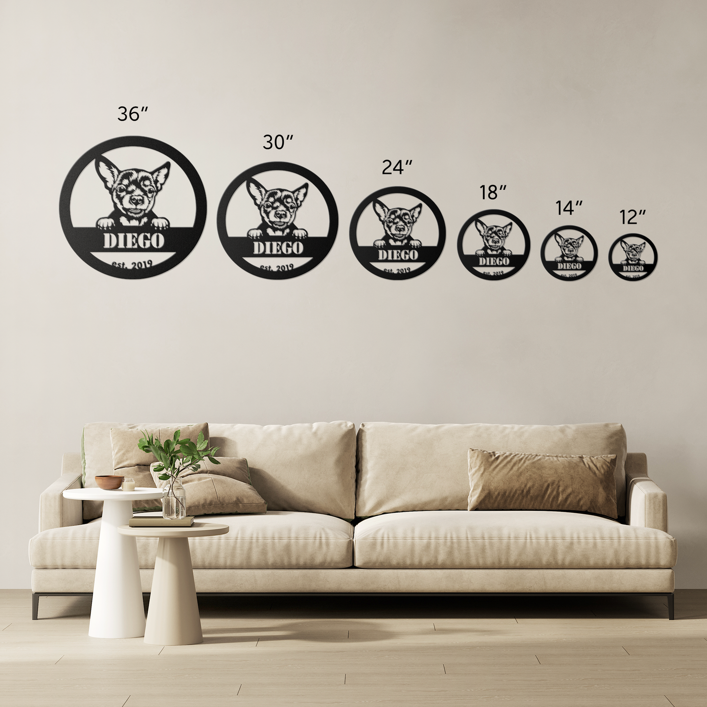 Roscoe & Charlie | Chihuahua Metal Wall Art | Custom Dog Sign | Made in USA | High-Quality Steel | Multiple Finishes | Home Decor Gift