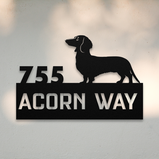 Dachshund Metal Address Sign (Black) | Shop Dog Wall Art & Gifts for Dog Lovers | Roscoe & Charlie