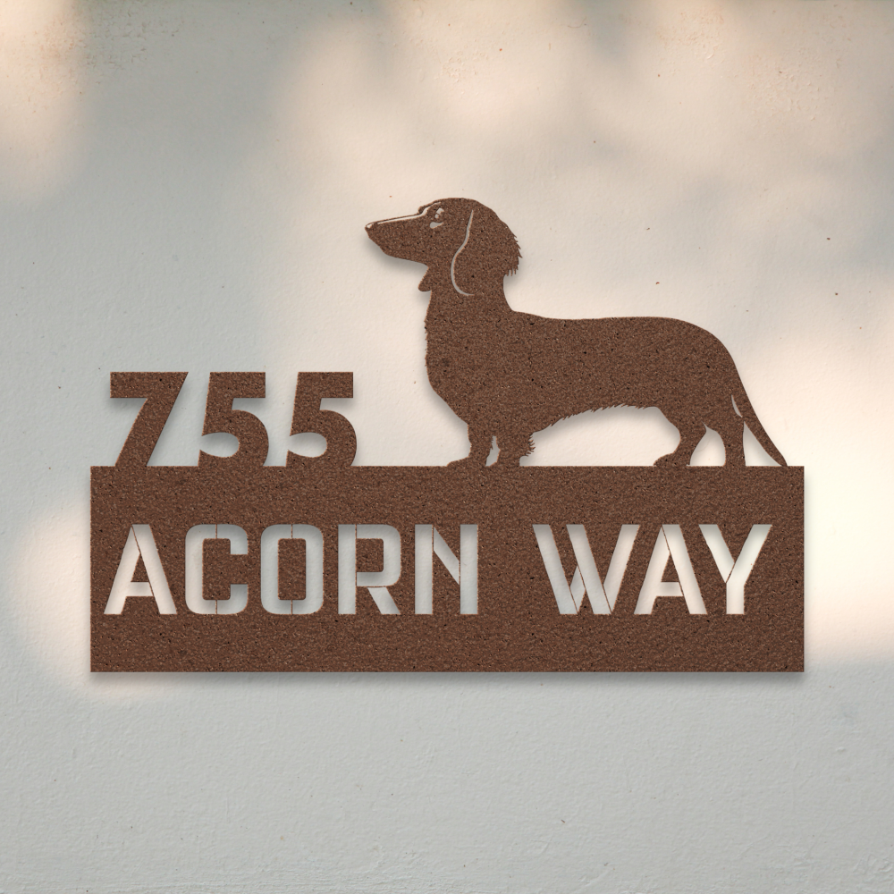 Dachshund Metal Address Sign (Copper) | Shop Dog Wall Art & Gifts for Dog Lovers | Roscoe & Charlie