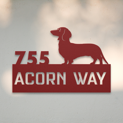 Dachshund Metal Address Sign (Red) | Shop Dog Wall Art & Gifts for Dog Lovers | Roscoe & Charlie