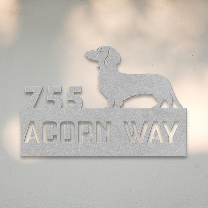 Dachshund Metal Address Sign (Silver) | Shop Dog Wall Art & Gifts for Dog Lovers | Roscoe & Charlie