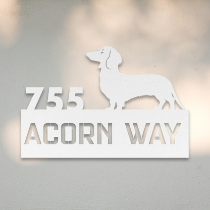 Dachshund Metal Address Sign (White) | Shop Dog Wall Art & Gifts for Dog Lovers | Roscoe & Charlie