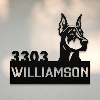 Doberman Pinscher Metal Address Sign | Shop Dog Wall Art & Gifts for Dog Lovers | Roscoe & Charlie