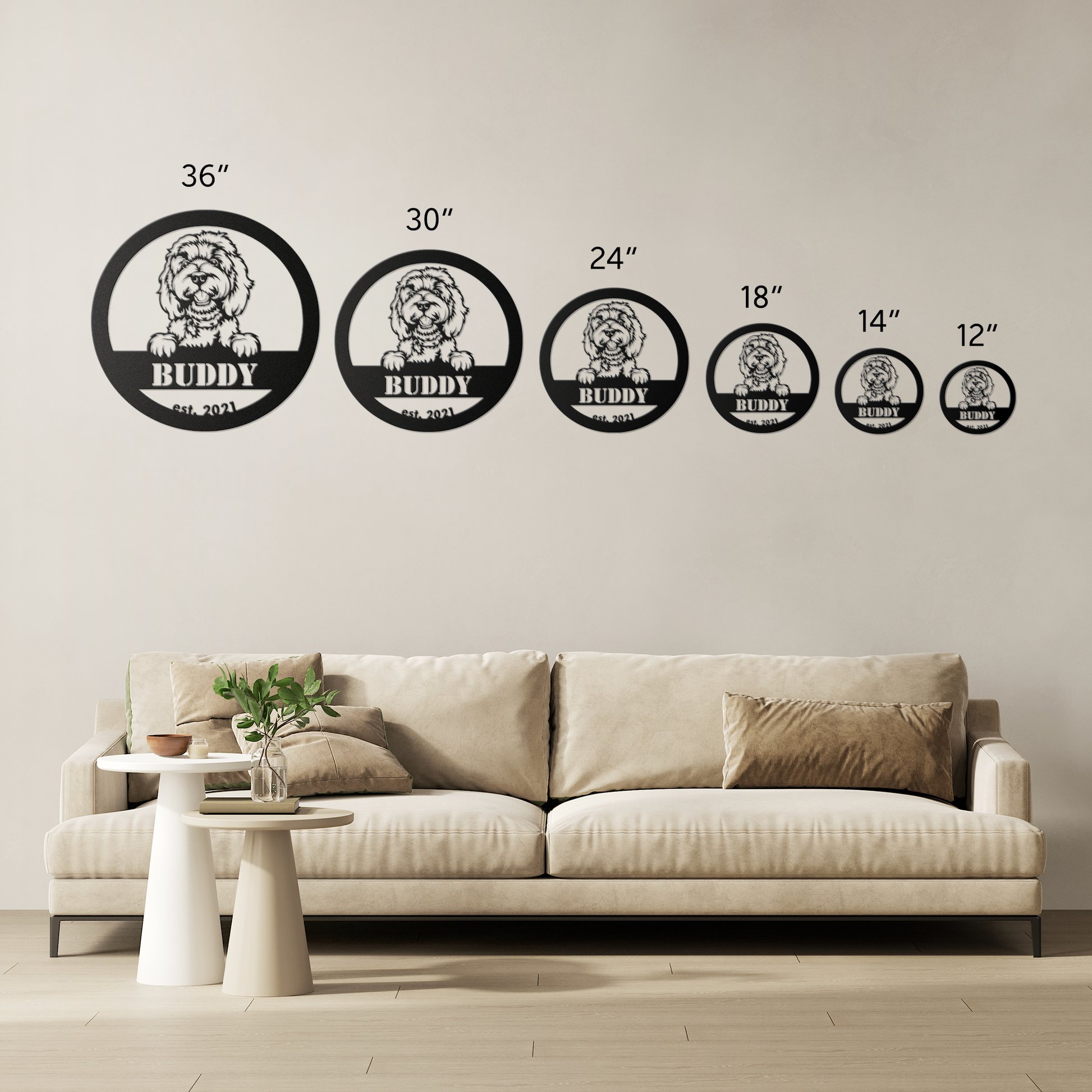 Roscoe & Charlie | Doodle Metal Wall Art | Custom Dog Sign | Made in USA | High-Quality Steel | Multiple Finishes | Home Decor Gift