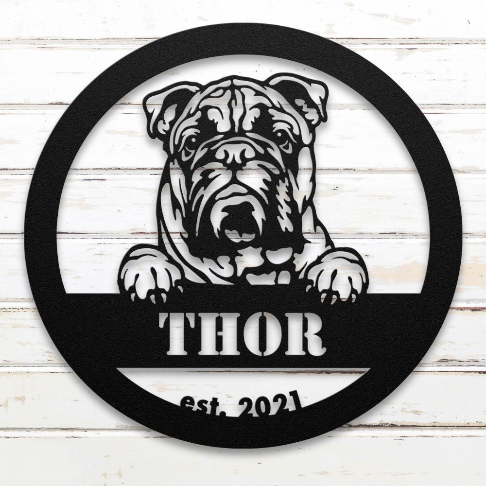 Roscoe & Charlie | English Bulldog Metal Wall Art | Custom Dog Sign | Made in USA | High-Quality Steel | Multiple Finishes | Home Decor Gift