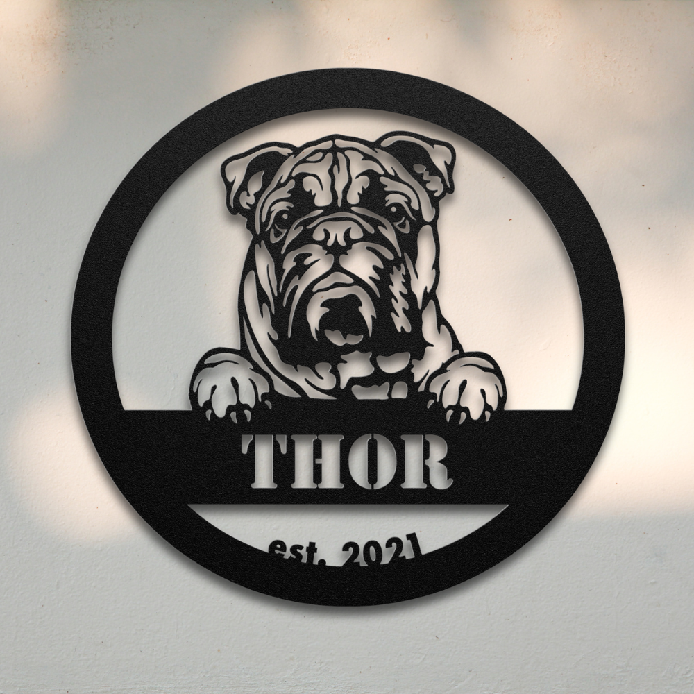 English Bulldog (Black) | Shop Personalized Metal Signs | Roscoe & Charlie