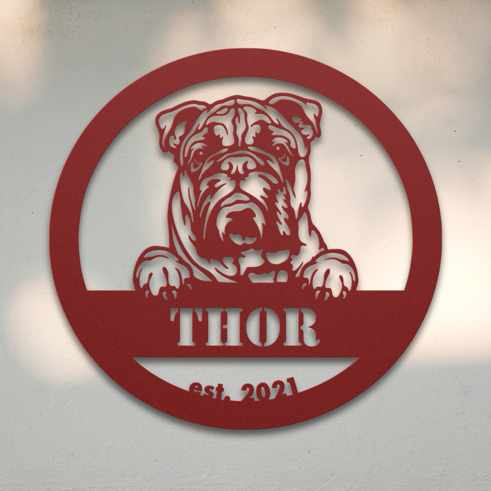 English Bulldog (Red) | Shop Personalized Metal Signs | Roscoe & Charlie