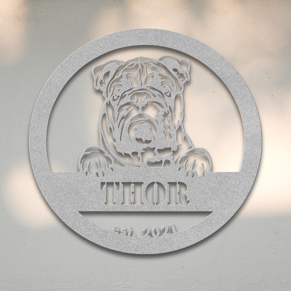 English Bulldog (Silver) | Shop Personalized Metal Signs | Roscoe & Charlie