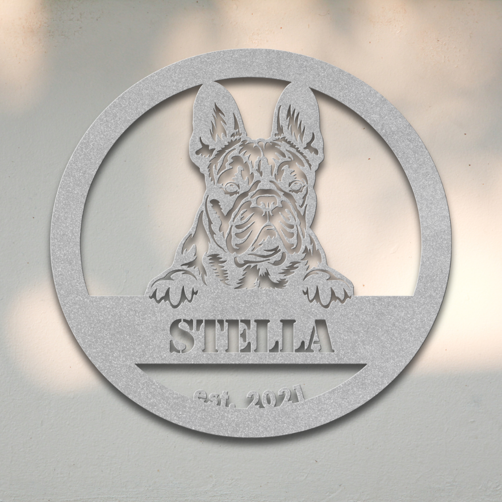 French Bulldog (Silver) | Shop Personalized Metal Dog Signs | Roscoe & Charlie