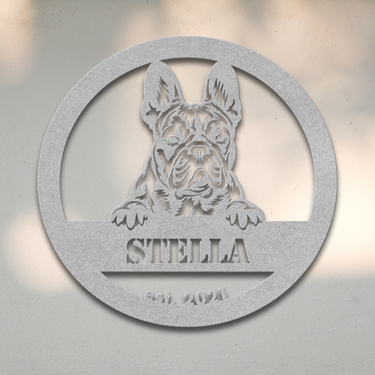 French Bulldog (Silver) | Shop Personalized Metal Dog Signs | Roscoe & Charlie