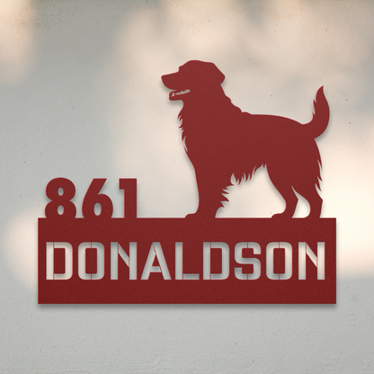 Golden Retriever Metal Address Sign (Red) | Shop Dog Wall Art & Gifts for Dog Lovers | Roscoe & Charlie