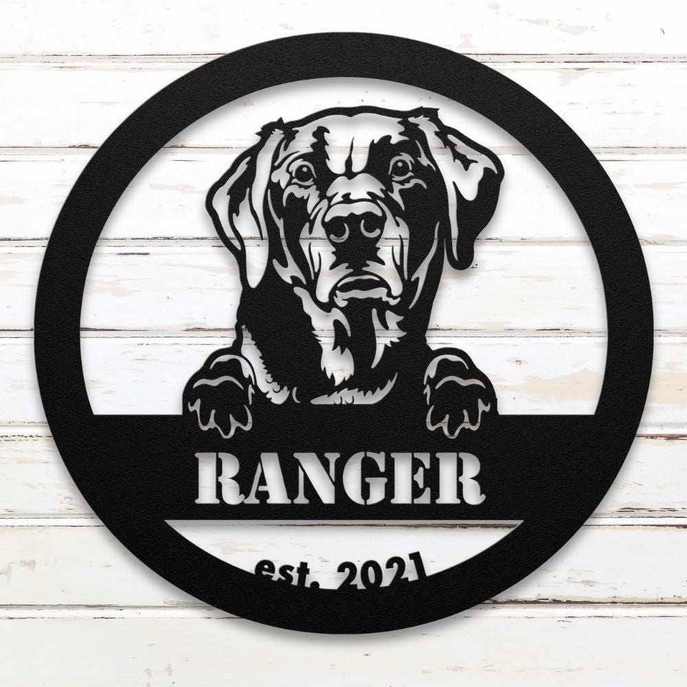 Roscoe & Charlie | Labrador Retriever Metal Wall Art | Custom Dog Sign | Made in USA | High-Quality Steel | Multiple Finishes | Home Decor Gift
