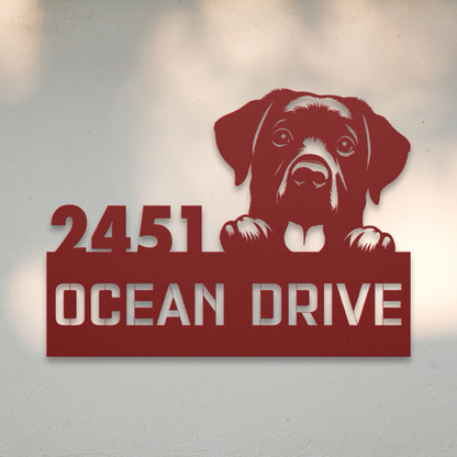 Labrador Retriever Metal Address Sign (Red) | Shop Dog Wall Art & Gifts for Dog Lovers | Roscoe & Charlie