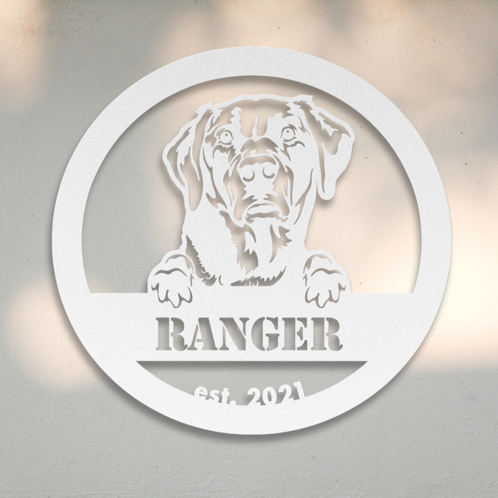 Labrador Retriever (White) | Shop Personalized Metal Dog Signs | Roscoe & Charlie