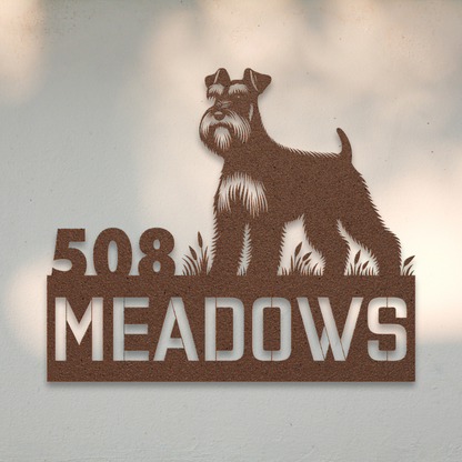 Miniature Schnauzer Metal Address Sign (Copper) | Shop Dog Wall Art & Gifts for Dog Lovers | Roscoe & Charlie