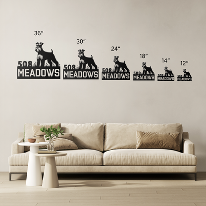 Miniature Schnauzer Metal Address Sign (Black) | Shop Dog Wall Art & Gifrs for Dog Lovers | Roscoe & Charlie