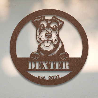 Miniature Schnauzer (Copper) | Shop Personalized Metal Dog Signs | Roscoe & Charlie