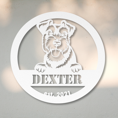 Miniature Schnauzer (Whte) | Shop Personalized Metal Dog Signs | Roscoe & Charlie