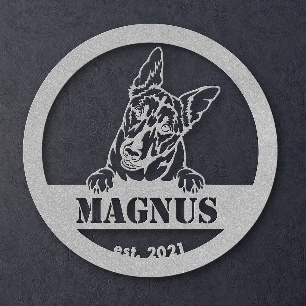 Buy Personalized Belgian Malinois Metal Wall Art | Silver | Roscoe & Charlie