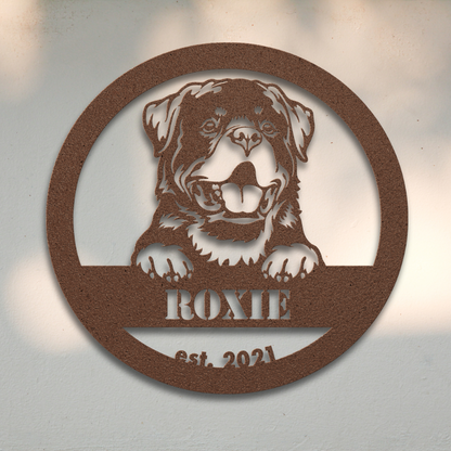 Rottweiler (Black) | Shop Personalized Metal Dog Signs | Roscoe & Charlie