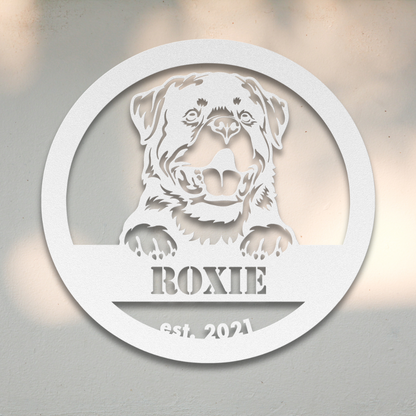 Rottweiler (Black) | Shop Personalized Metal Dog Signs | Roscoe & Charlie