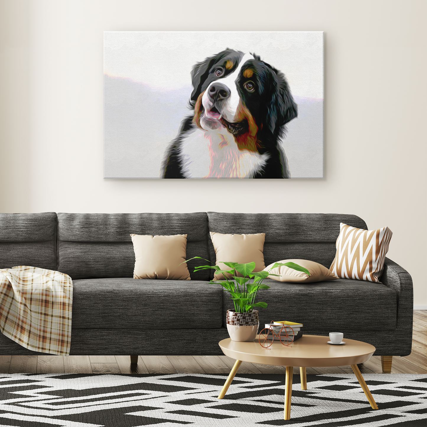 shop for canvas wall art with Bernese Mountain Dog prints online | Roscoe & Charlie